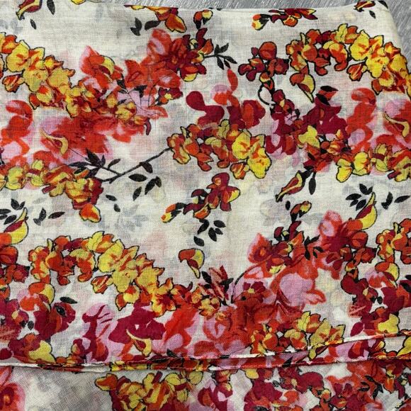 Beachy Boho floral scarf wrap shawl lightweight fringed orange yellow floral - Picture 4 of 6